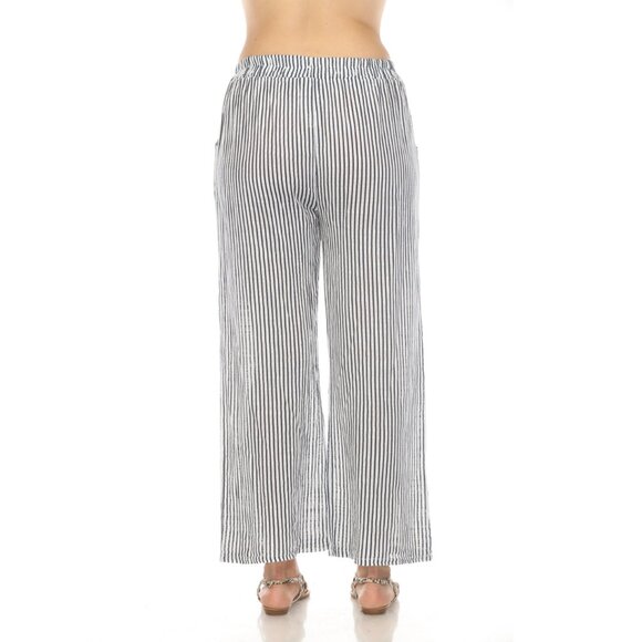 Navy Striped Drawstring Pant With Pockets - Picture 3 of 4